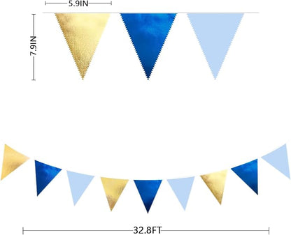Gold Blue Party Decoration Gradient Blue and Gold Triangle Pennant Banner Flag - Image 2