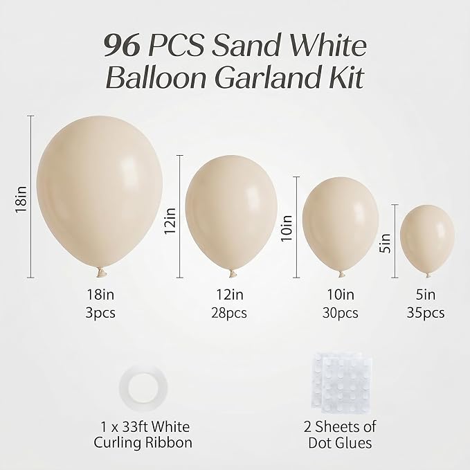 96Pcs 5/10/12/18 Inch Sand White Latex Balloon Garland Arch Kit | Cream Ivory - Image 2
