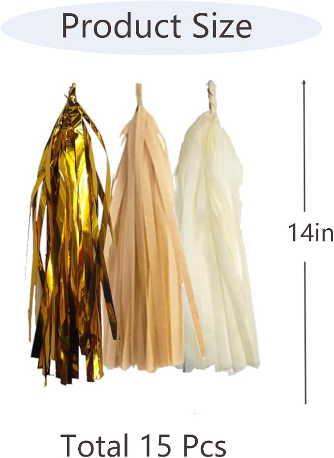 Gold and Tan Ivory Tissue Paper Tassels Party Tassel Garland Banner - Image 2