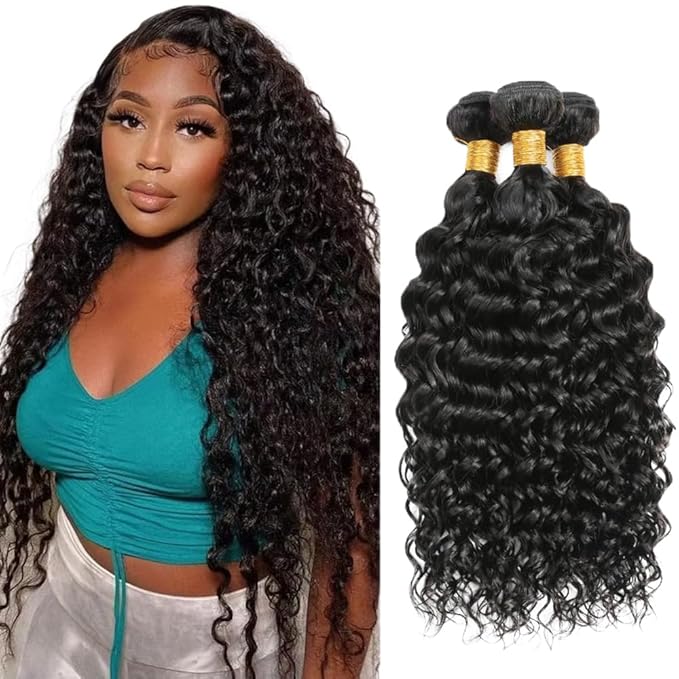 30 32 34 Inch Natural Black Kinky Curly Human Hair Bundles Unprocessed Niegmeag Brazilian Virgin Remy Hair Extensions Double Weft Soft and Silky Color 1B Kinky Curly Bundle Hair Weave