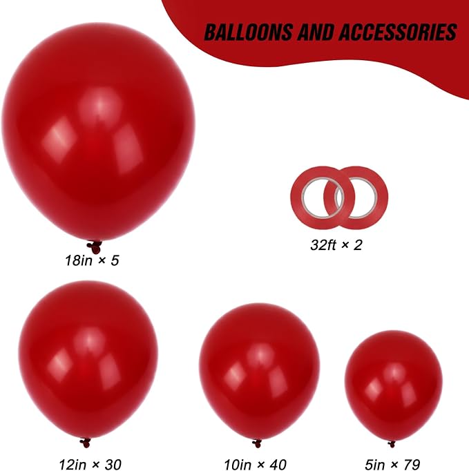 RUBFAC Ruby Red Balloon Arch Kit 154pcs Crimson Balloons Different Sizes | - Image 2
