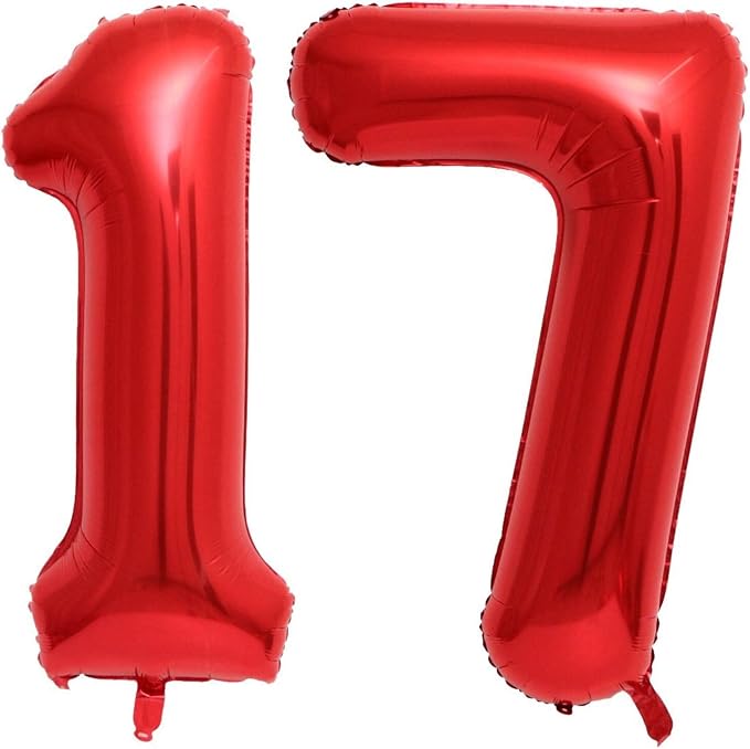 40 Inch Red 17 Number Balloons Giant 17 Balloons Red Birthday 17 Balloons 17th by LHOAVWE