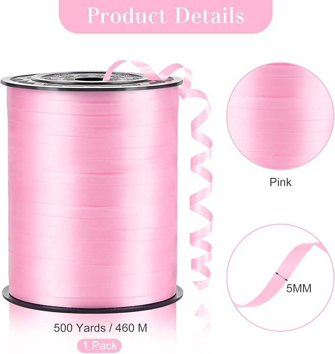 Pink Curling Ribbon, 500 Yards, 1/5 Inch | - Image 2