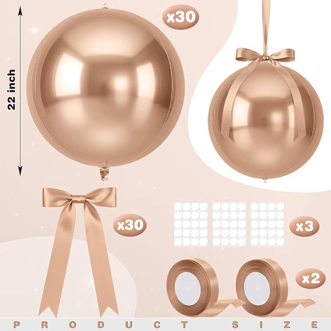 Jenaai 30 Set Round Foil Balloons Bulk 22 Inch 4d Metallic Giant Balloons Set - Image 2