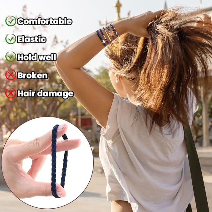DIYDEC 10PCS Hair Ties Bracelet for Women 5 Styles Soft Braided Boho Hair Bands Elastic No Damage Hair Ties for Girls thick Thin Long Curly Hair Accessories(Blue and red)