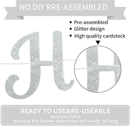 BEISHIDA Glitter Silver Happy Birthday Banner Party Decoration NO DIY 10Ft | - Image 2