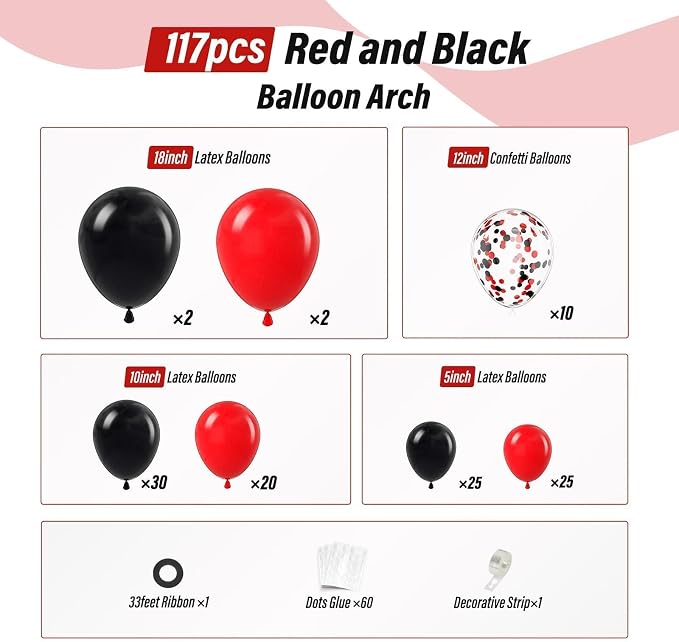 Red and Black Balloon Arch Garland Kit - Image 2