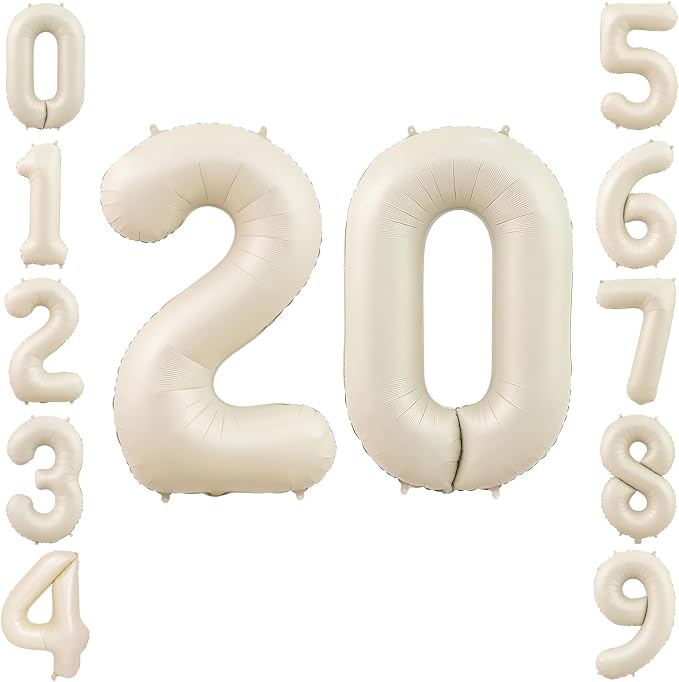 40" Beige Foil Number 20 Balloon by TNCDJKPA
