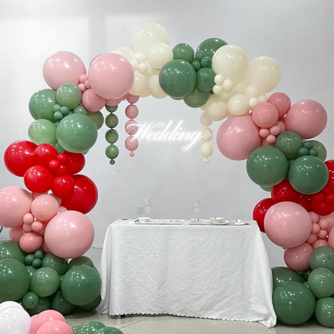 Sage Green Pink Red Balloon Arch Garland Kit - Image 5