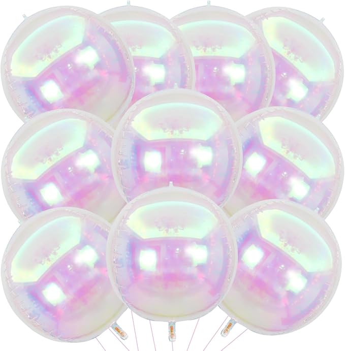 10 Pcs 22 Inch Iridescent Mylar Balloons, Large 4D Giant Round Foil Balloon Big by KALOR