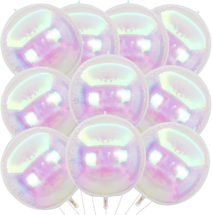 10 Pcs 22 Inch Iridescent Mylar Balloons, Large 4D Giant Round Foil Balloon Big by KALOR