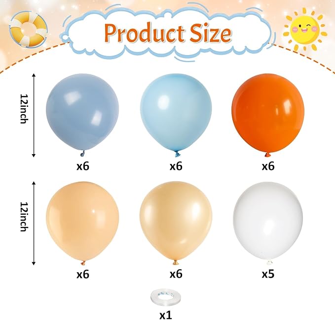 Blue and Orange Baby Shower Balloons Desorations, Pastel Dusty Blue Orange Nude - Image 2