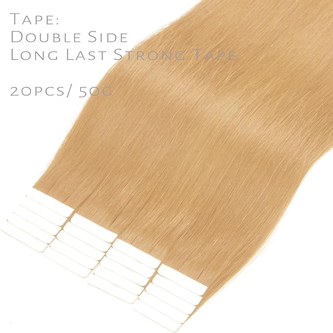 Lacer 22 Inch Seamless Remy Tape in Human Hair Extensions Natural Caramel Blonde 100% Real Virgin Human Hair Tape in Hair Extensions 50g 20pcs/set