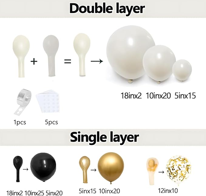 Black Gold White Balloon Arch Kit, Sand White, Different Size | Double Stuffed - Image 2