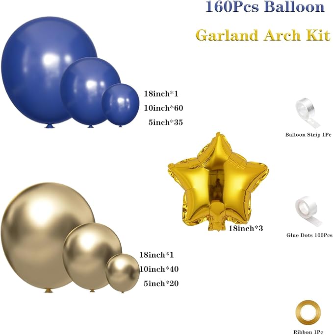 Royal Blue and Gold Balloon Garland Arch Kit - Image 2