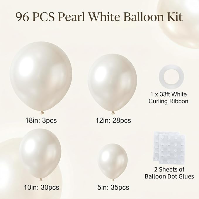 96Pcs 5/10/12/18 Inch Pearl White Latex Balloon Garland Arch Kit | Pearlescent - Image 2