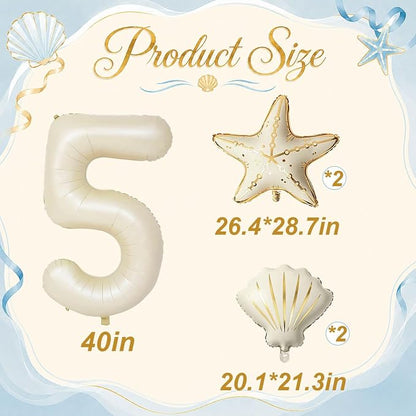5 Pcs Starfish Seashell Balloons Set Under the Sea Party Decorations | 40 Inch - Image 2