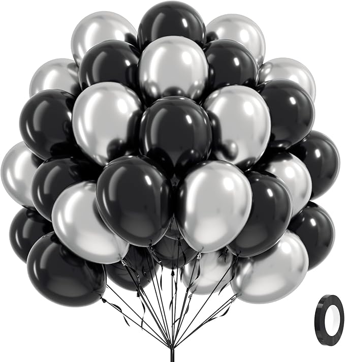 12inch Black and Silver Balloons by Vicduotex