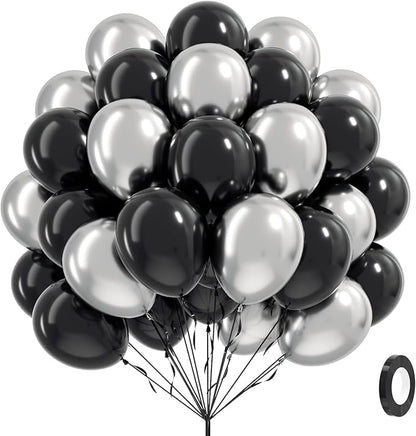12inch Black and Silver Balloons by Vicduotex