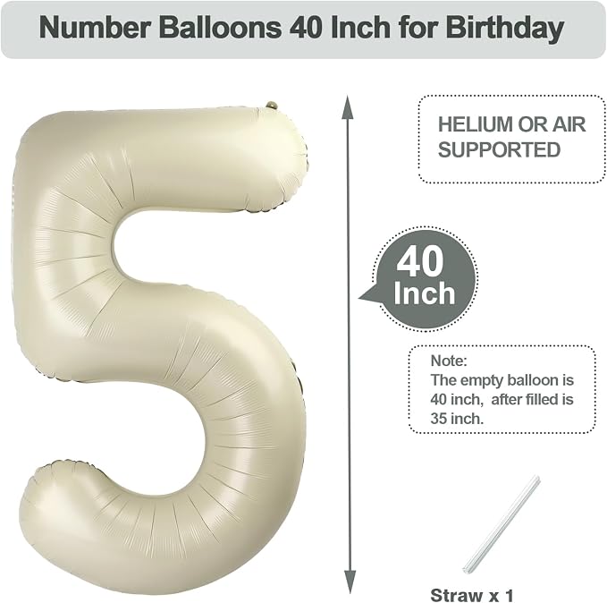 4 Number Balloons Cream 40 Inch Foil Balloon - Image 5