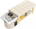pouseayar Stationary Head Spa Massage Table with Water Cycle & Fumigation Salon Equipment for Beauty Head Spa Physical Therapy Massage, Wood Frame, Beige Gray PU Leather