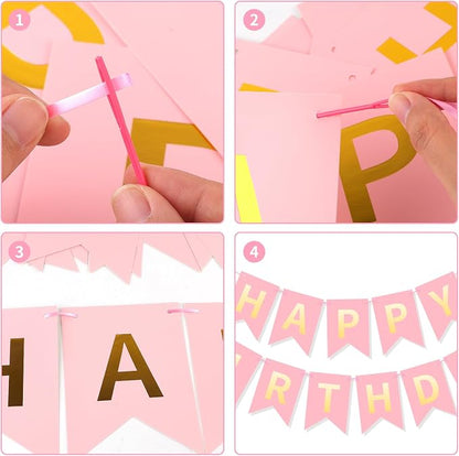 Pink Gold Happy Birthday Banner, Happy Birthday Decorations Hanging Birthday - Image 7
