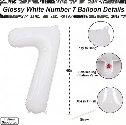 White Number 7 Balloon 40 Inch, Large White Foil Mylar 7th Birthday Decorations - Image 4