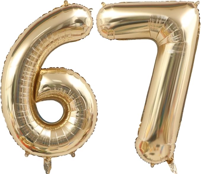 Light Gold Number 67 Foil Balloons 40 Inch White Gold 67 Mylar Balloon | 67th by ANGEL+Q+HOUSE