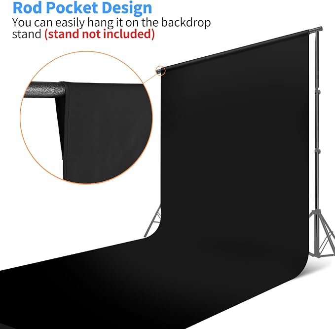 HEMMOTOP Black Backdrop, Seamless Photography Background Screen | Polyester - Image 5
