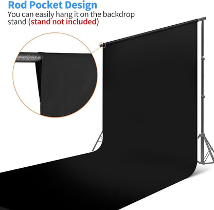 HEMMOTOP Black Backdrop, Seamless Photography Background Screen | Polyester - Image 5