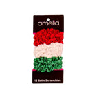 Amelia Beauty, Red, White and Blue Mix Satin Small Scrunchies, 12-Pack – No Damage Hair Ties for Women, Gentle & Durable Hair Accessories, 2.5in x 0.5in