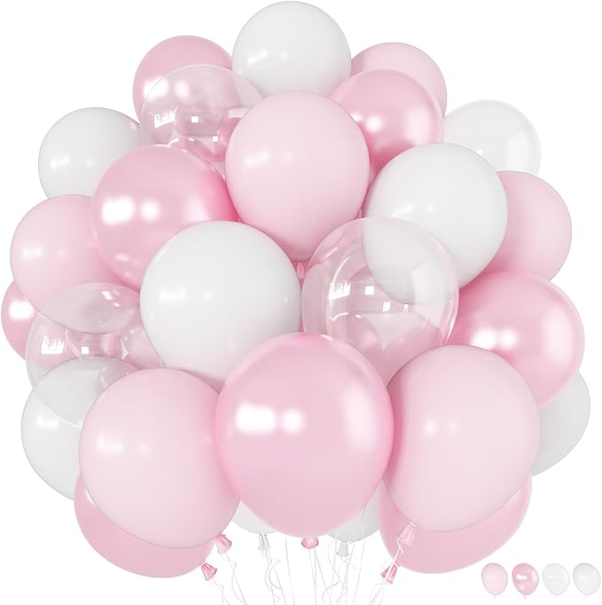 Pink Balloons 60 Pcs Light Baby Pearl Pink and White Latex Party Balloon by Froova
