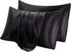 Aormenzy Black Satin Pillowcase for Hair and Skin, Satin Pillow Cases for Women Standard Size Set of 2 with Envelope Closure Silky Pillow Covers Wrinkle, Fade Resistant (20x26 Inches)