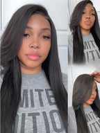 Yiroo Light Yaki Straight Wig Human Hair with Side Swept Bangs,7x5 Lace Front Bye Bye Knots Glueless Wig Human Hair Pre Plucked Pre Cut,Elastic Drawstring Wear and Go Wig for Women 150% Density 22Inch