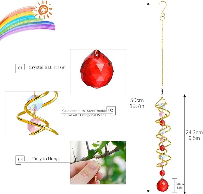 20.5in Crystal Gazing Ball Wind Spinner Suncatcher Garden Decor | Crystal - Image 3
