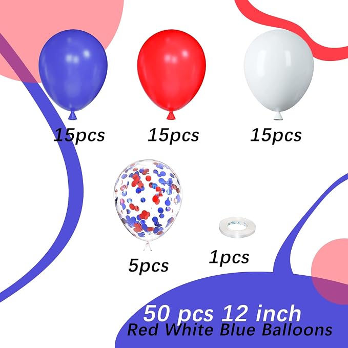Red White and Blue Latex Balloons 50pcs 12 Inches | - Image 2