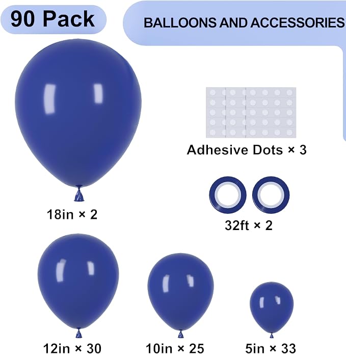 Voircoloria 90pcs Navy Blue Balloons Garland Arch Kit, 18 12 10 5 Inch | - Image 2