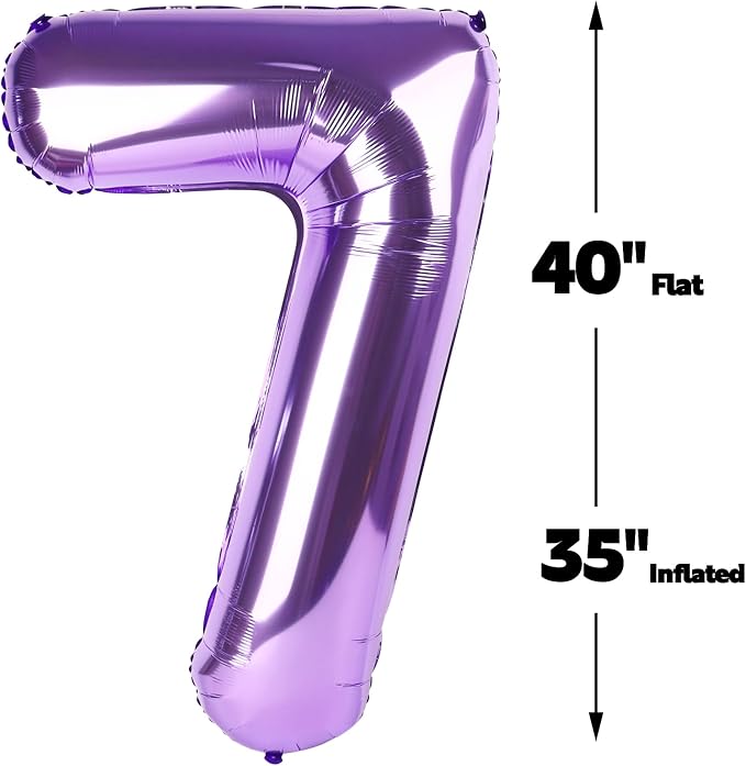 Purple Number 7 Balloon 40 inch, Balloon numbers party supplies, deco photo - Image 2