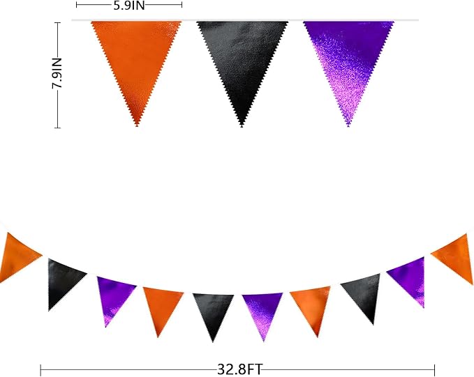 Black Orange Purple Halloween Party Decorations Metallic Fabric Triangle - Image 2