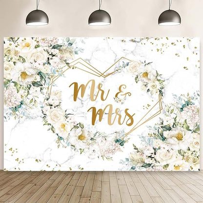 AIBIIN 10x7ft Mr and Mrs Floral Backdrop by AIBIIN