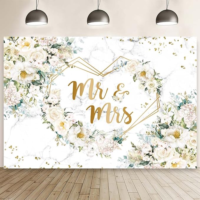 AIBIIN 7x5ft White Floral Mr and Mrs Floral Bridal Shower Backdrop | Bride to by AIBIIN