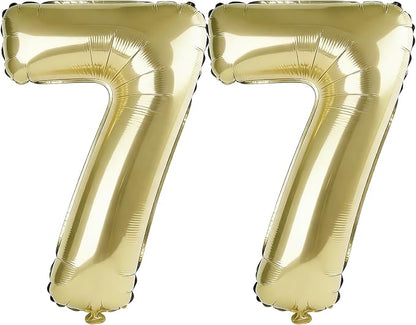 40 Inch Number 77 Balloons for 77th Birthday Party Decorations, 0-100 Champagne by FOBELEC