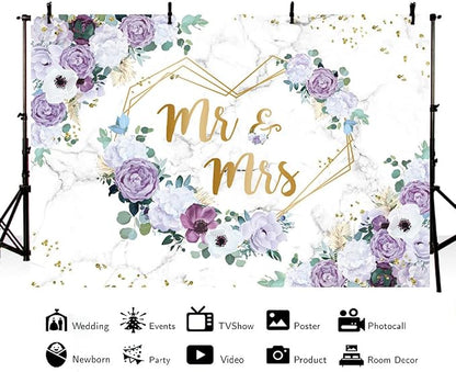 AIBIIN 7x5ft Mr and Mrs Violet Wedding Backdrop - Image 4