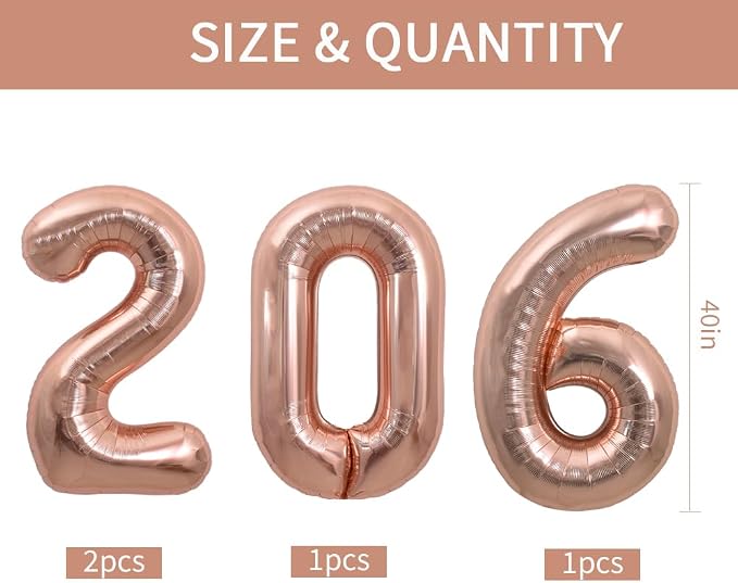 TONIFUL 2026 Graduation Balloons 42Inch Rose Gold 2026 Number Balloons Aluminum - Image 2