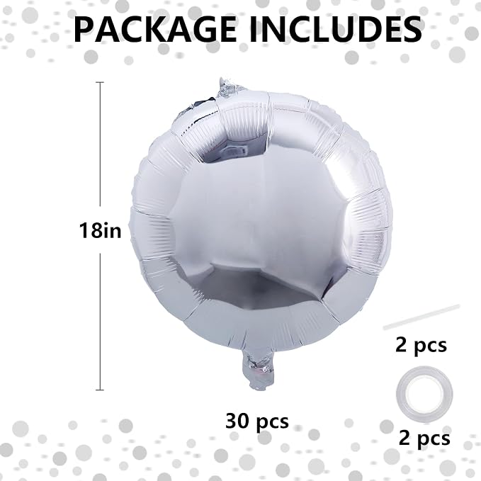 TONIFUL 30Pcs 18 Inch Round Balloons Large Silver Round Shape Foil Balloons Big - Image 2