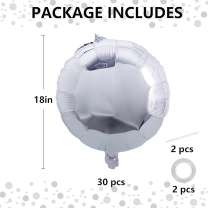 TONIFUL 30Pcs 18 Inch Round Balloons Large Silver Round Shape Foil Balloons Big - Image 2
