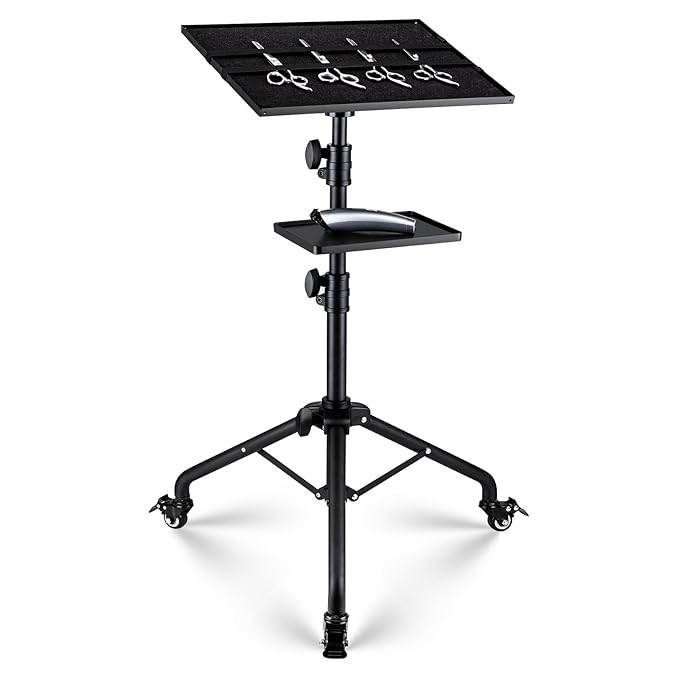 Noverlife Salon Tray Cart on Wheels with Storage Platform, Tattoo Rolling Tray Height Adjustable Salon Service Cart, Iron SPA Rolling Trays Portable Tattoo Table Stand for Dental