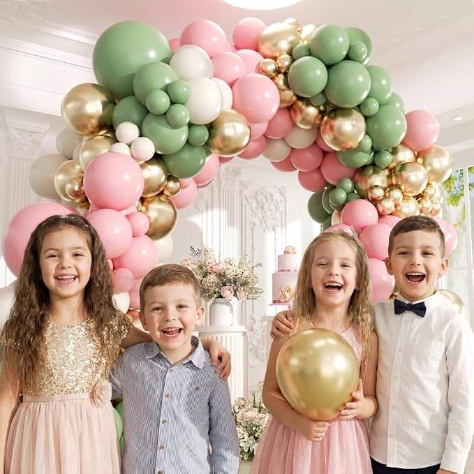 Pink and Green Balloons Arch Kit -153Pcs Sage Green and Pink White Sand Gold - Image 3