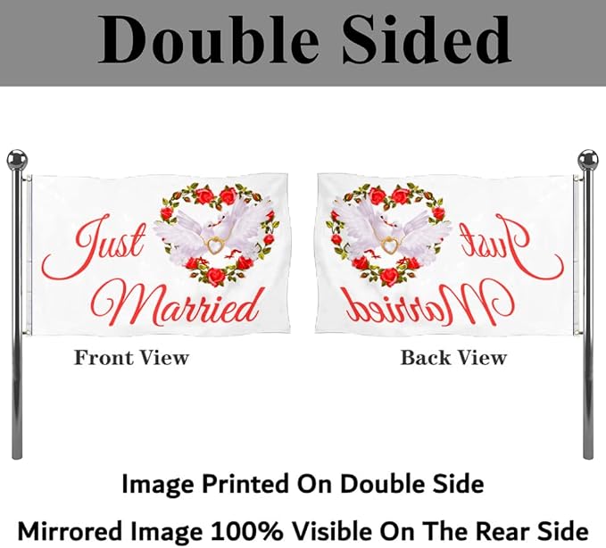 Just Married Flag Banner Outdoor Indoor Decoration Flag 3x5Feet Double Stitched - Image 3