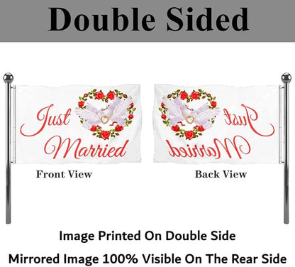 Just Married Flag Banner Outdoor Indoor Decoration Flag 3x5Feet Double Stitched - Image 3